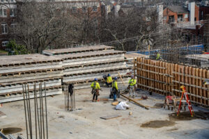 construction workers on a commercial construction site