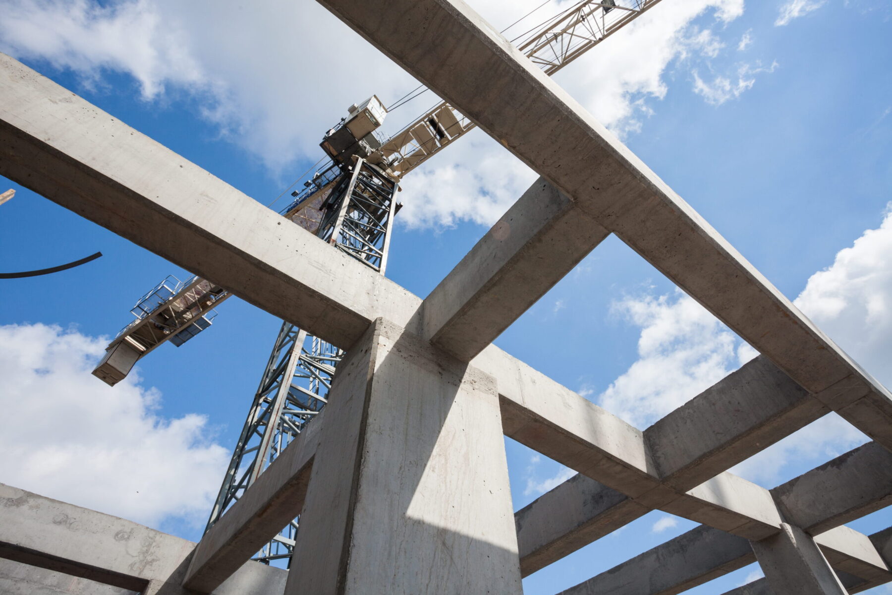 concrete construction beams and crane
