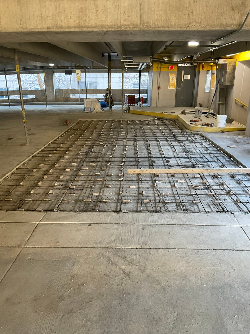 Topping slab parking garage concrete