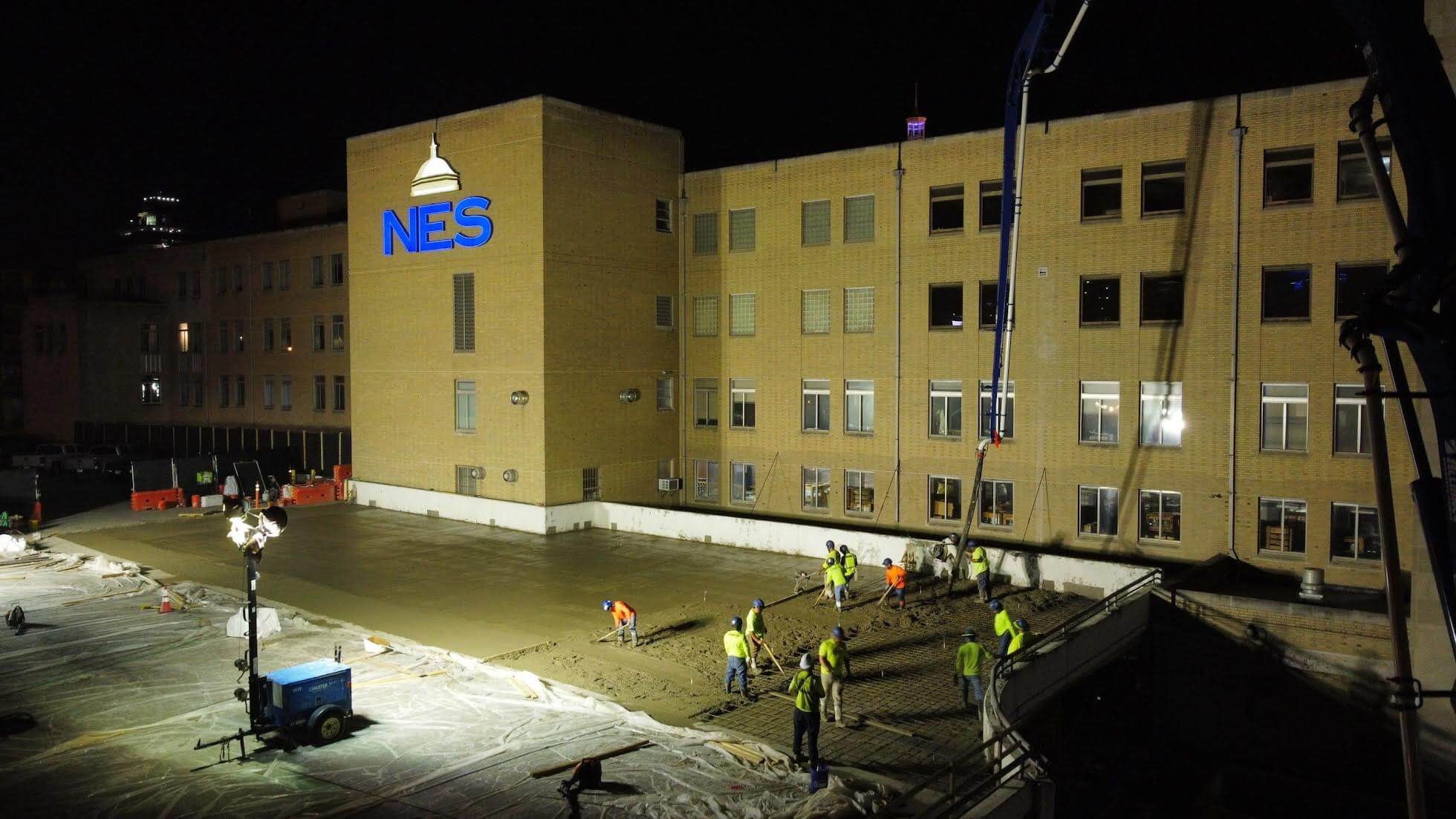 concrete project in front of nes building